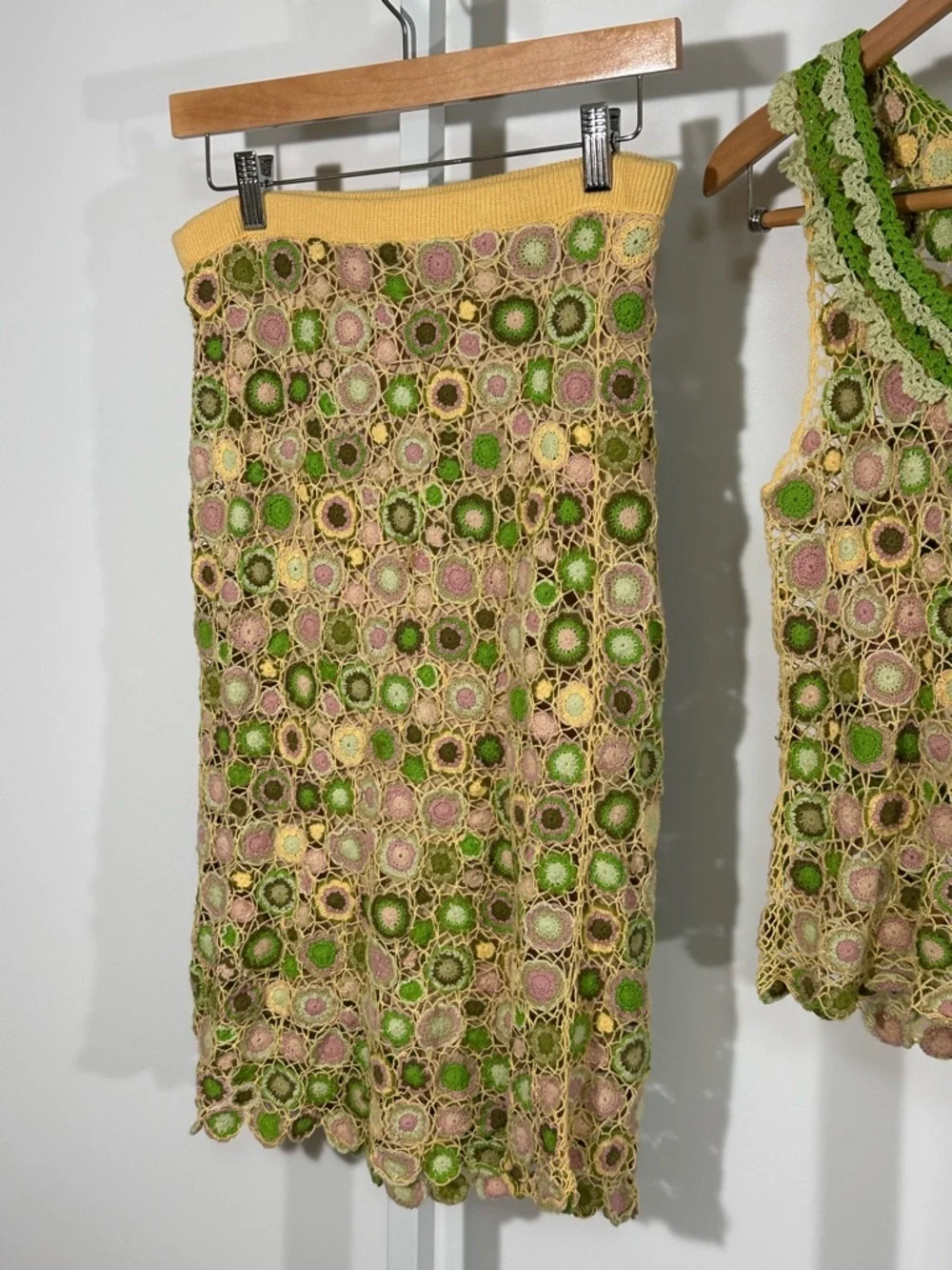 Cynthia Cynthia Steffe Crochet Skirt Green Floral 2pc Y2K Boho Festival Set S/M